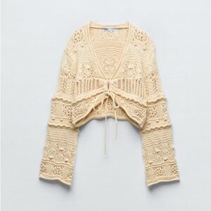 Zara Crochet crop knit cardigan